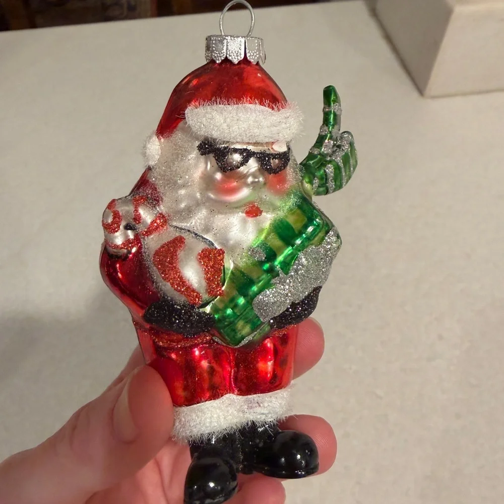 Vintage cool  Santa Claus glass Ornament - Red and Green